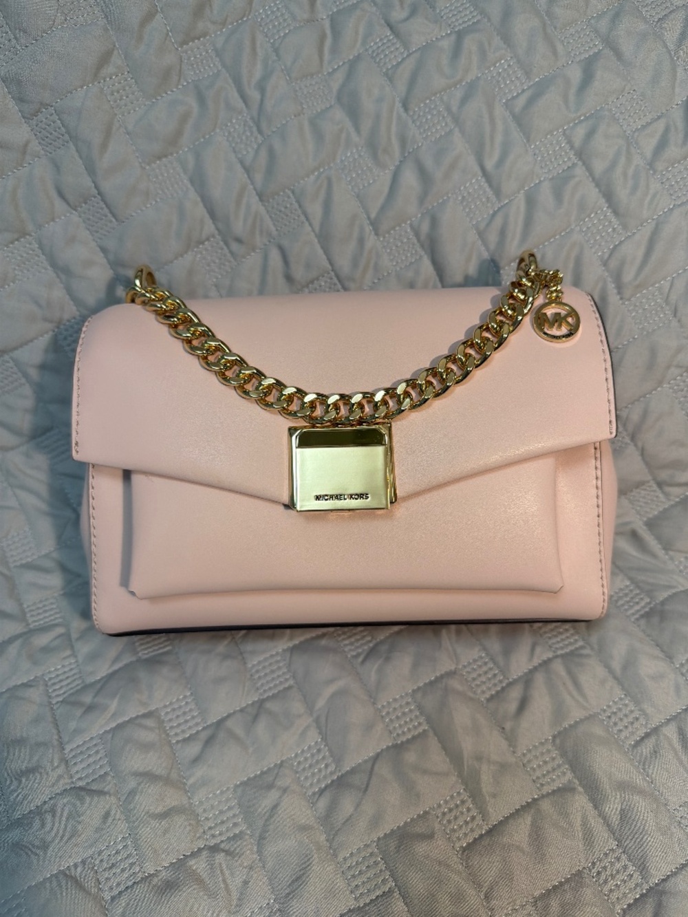 Michael Kors Blush Pink Leather Chain Crossbody Shoulder Bag Gold Hardware